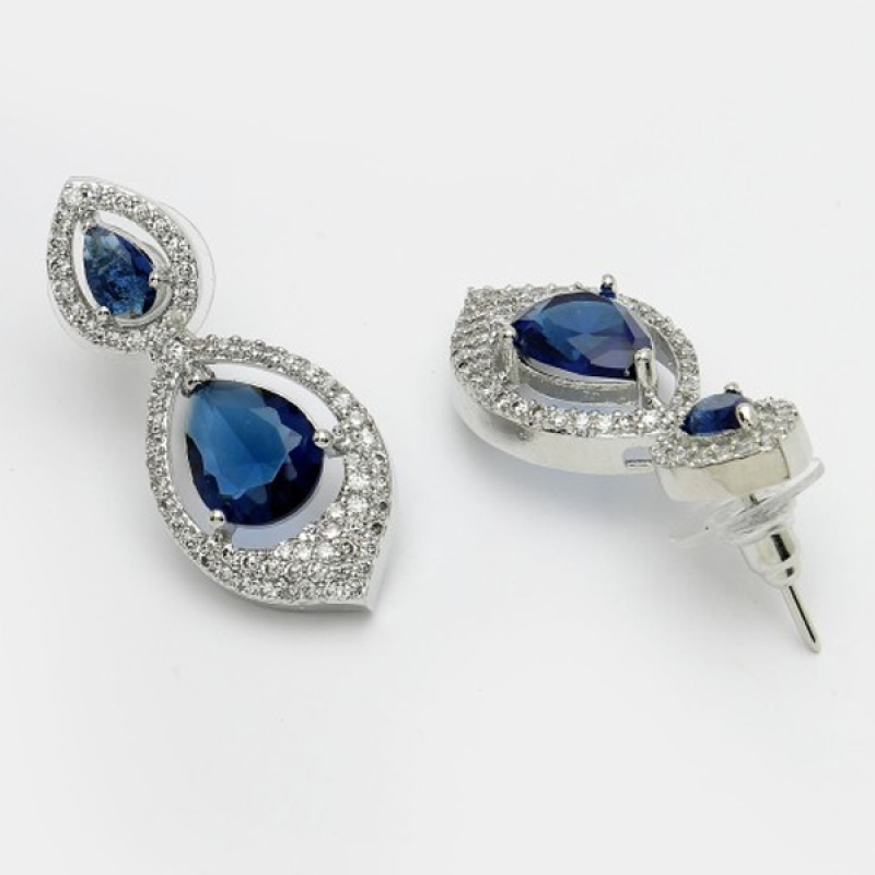 Rhodium-Plated Teardrop Shaped Diamond Drop Earrings
